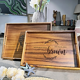 Kişiye Özel Ahşap Tepsi – İsim ve Tarih Yazılı, Lazer Gravürlü